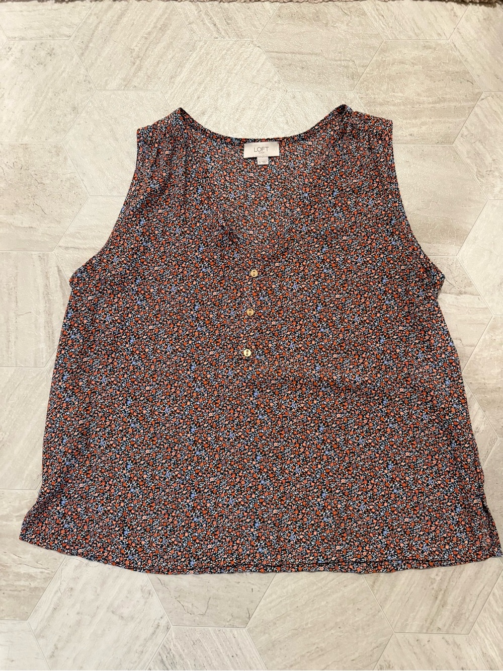 LOFT Floral Print Sleeveless Blouse in Navy and Rust